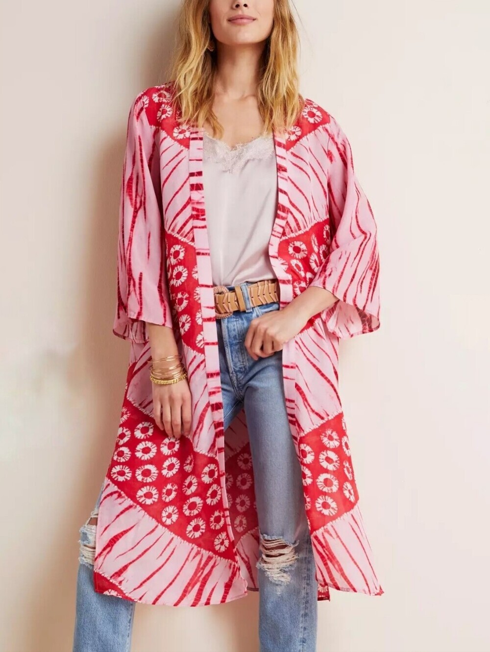 Anthropologie Bl-nk London Lia Shibori Kimono Longline Duster Ruana One SIze